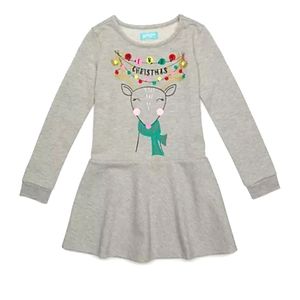 Lightning Bug-Toddler Girl's Christmas Holiday Dress-Gray Heather